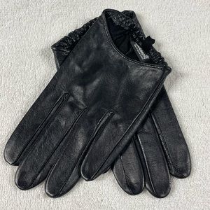Warmen cropped black leather gloves
